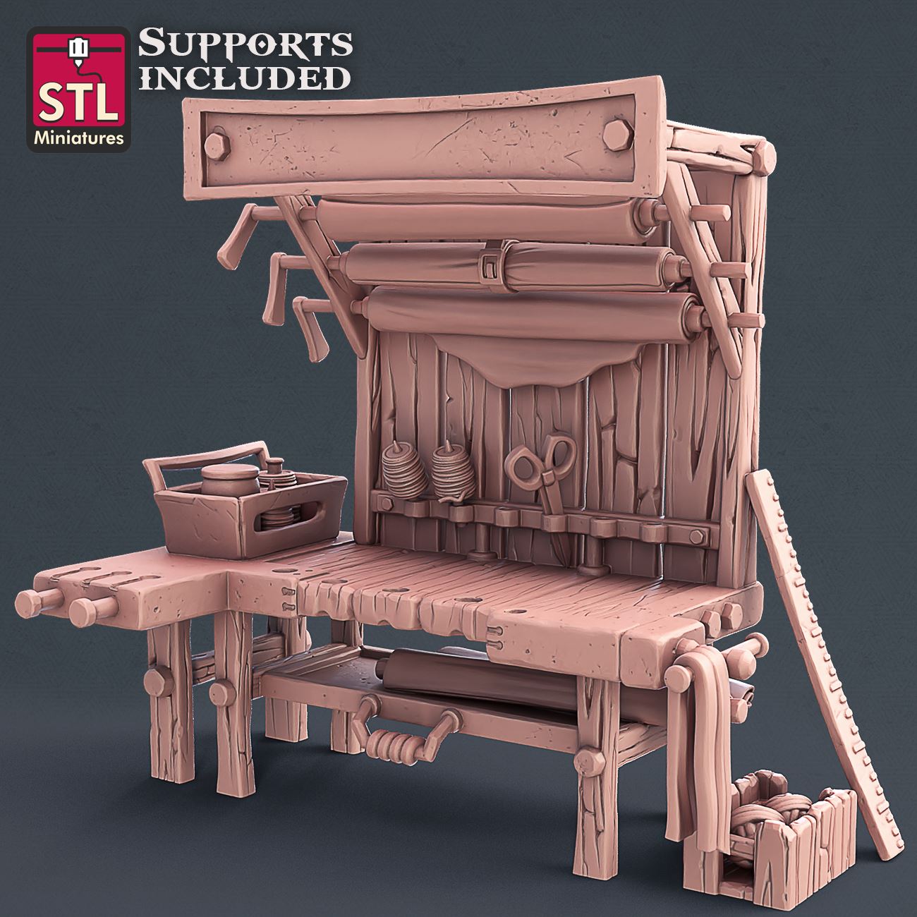 Fabric Seller Workbench 3D Model - ENE2021 STLMiniatures