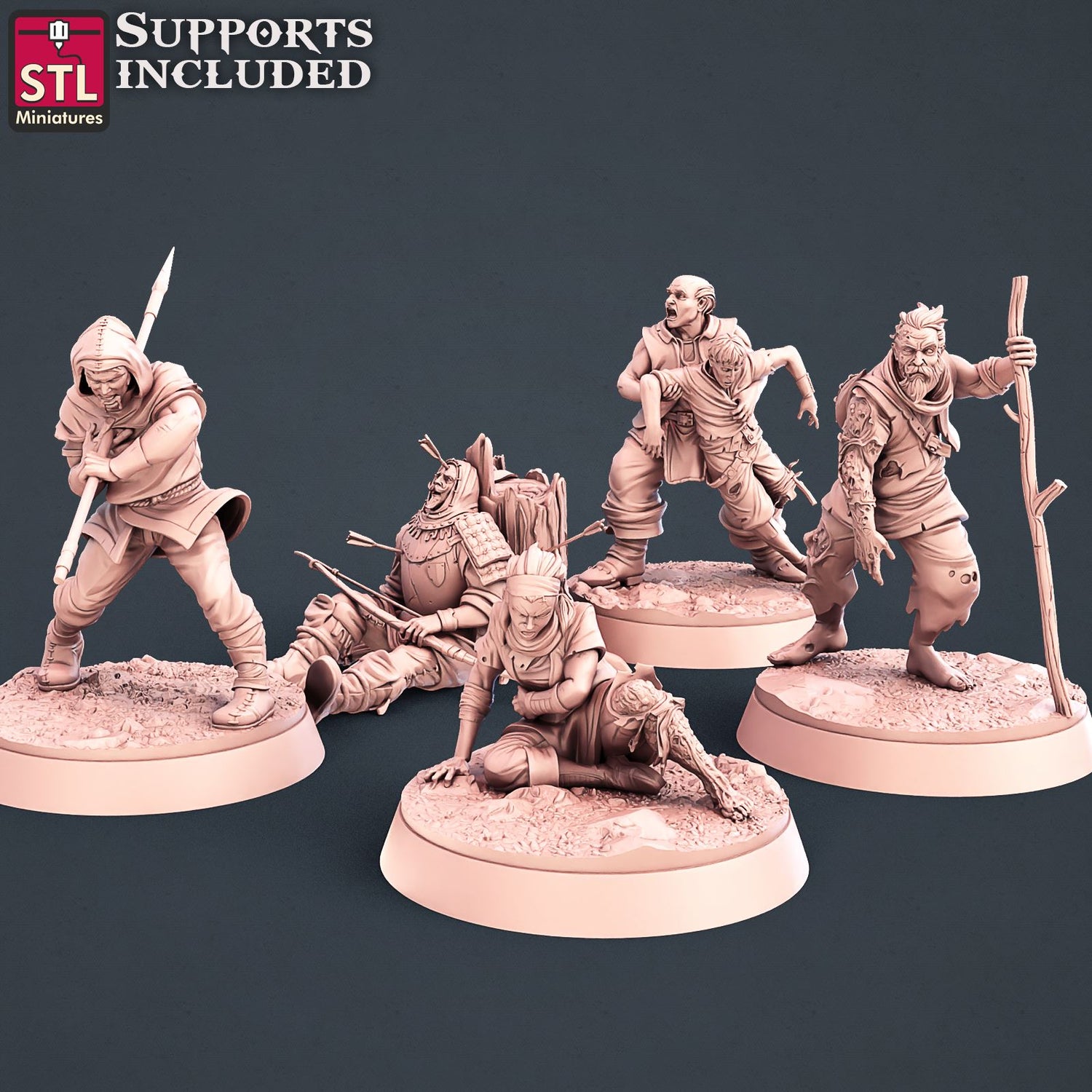 Injured Villager Set Scale Models STLMiniatures