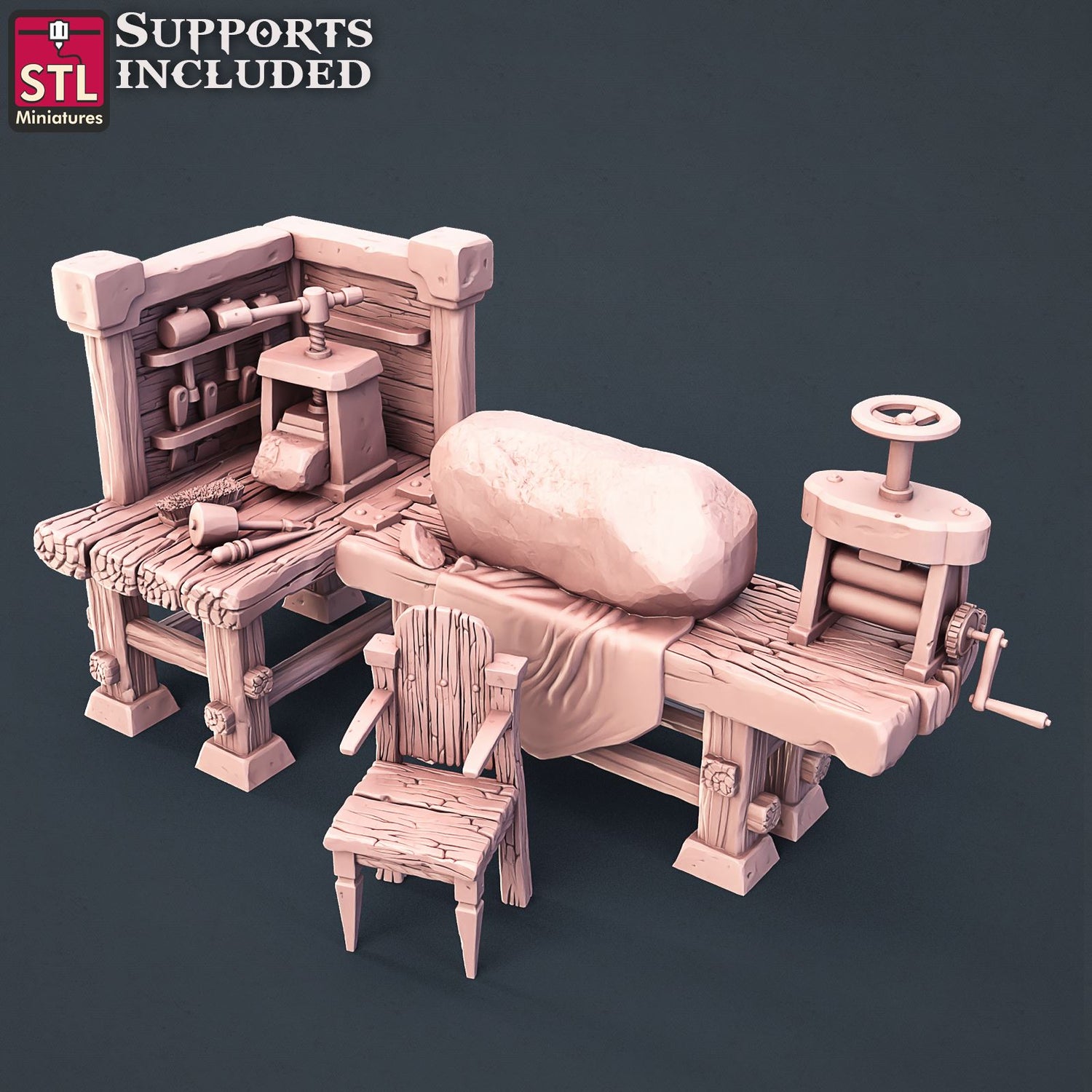 Stone Carver Workbench Printable 3D Model STLMiniatures